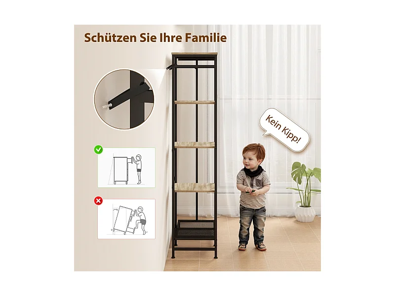 Porte-manteau avec barre pour vêtements, étagère à chaussures, structure en métal et bois, blanc et chêne (100x35x156 cm)