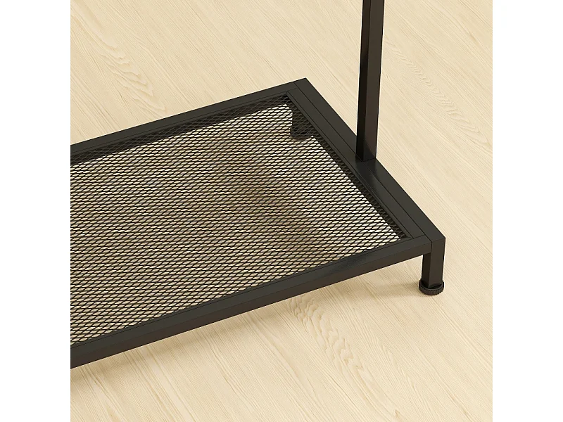 Porte-manteau avec barre pour vêtements, étagère à chaussures, structure en métal et bois, blanc et chêne (100x35x156 cm)