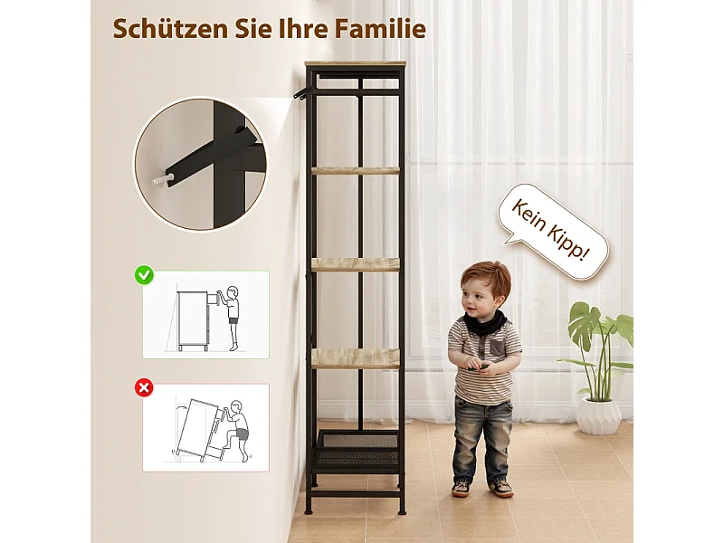Appendiabiti con asta appendiabiti, scarpiera, struttura in metallo e legno, bianco e rovere (100x35x156 cm)
