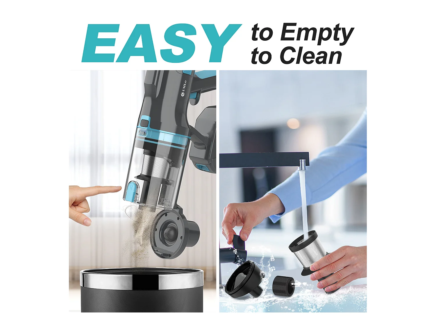 Aspirateur balai sans fil 2-en-1, 300W, batterie 4000mAh, filtration HEPA, affichage LED, bleu et gris (30x25x115 cm)