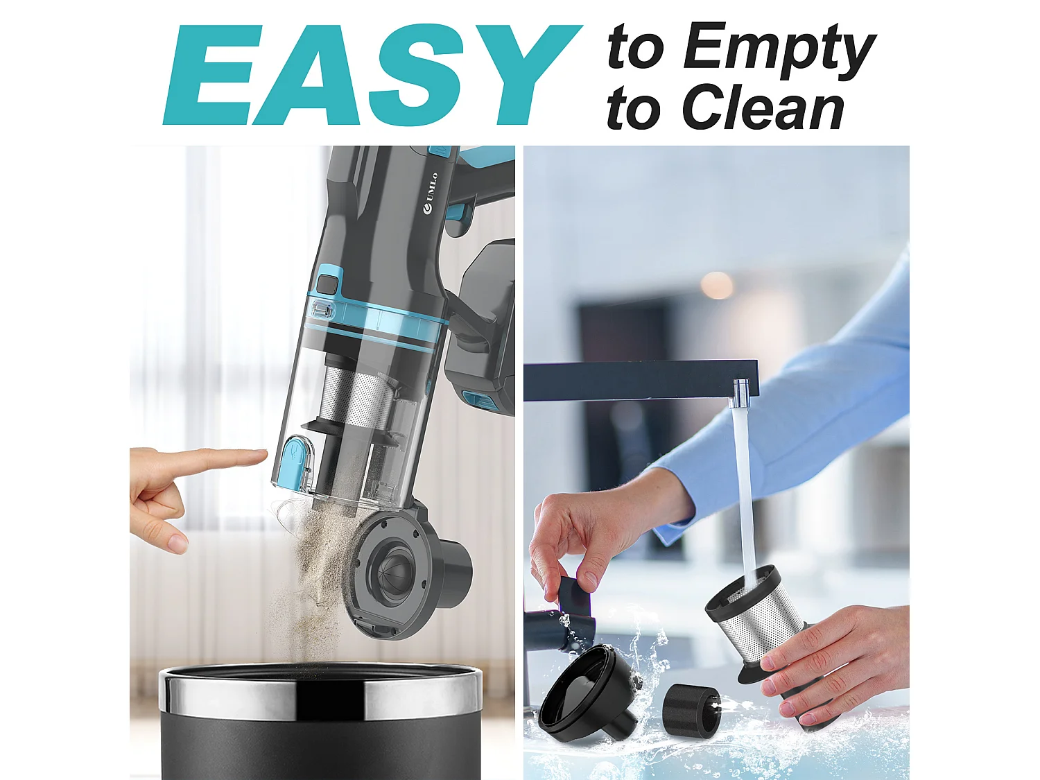 Aspirateur balai sans fil 2-en-1, 300W, batterie 4000mAh, filtration HEPA, affichage LED, bleu et gris (30x25x115 cm)