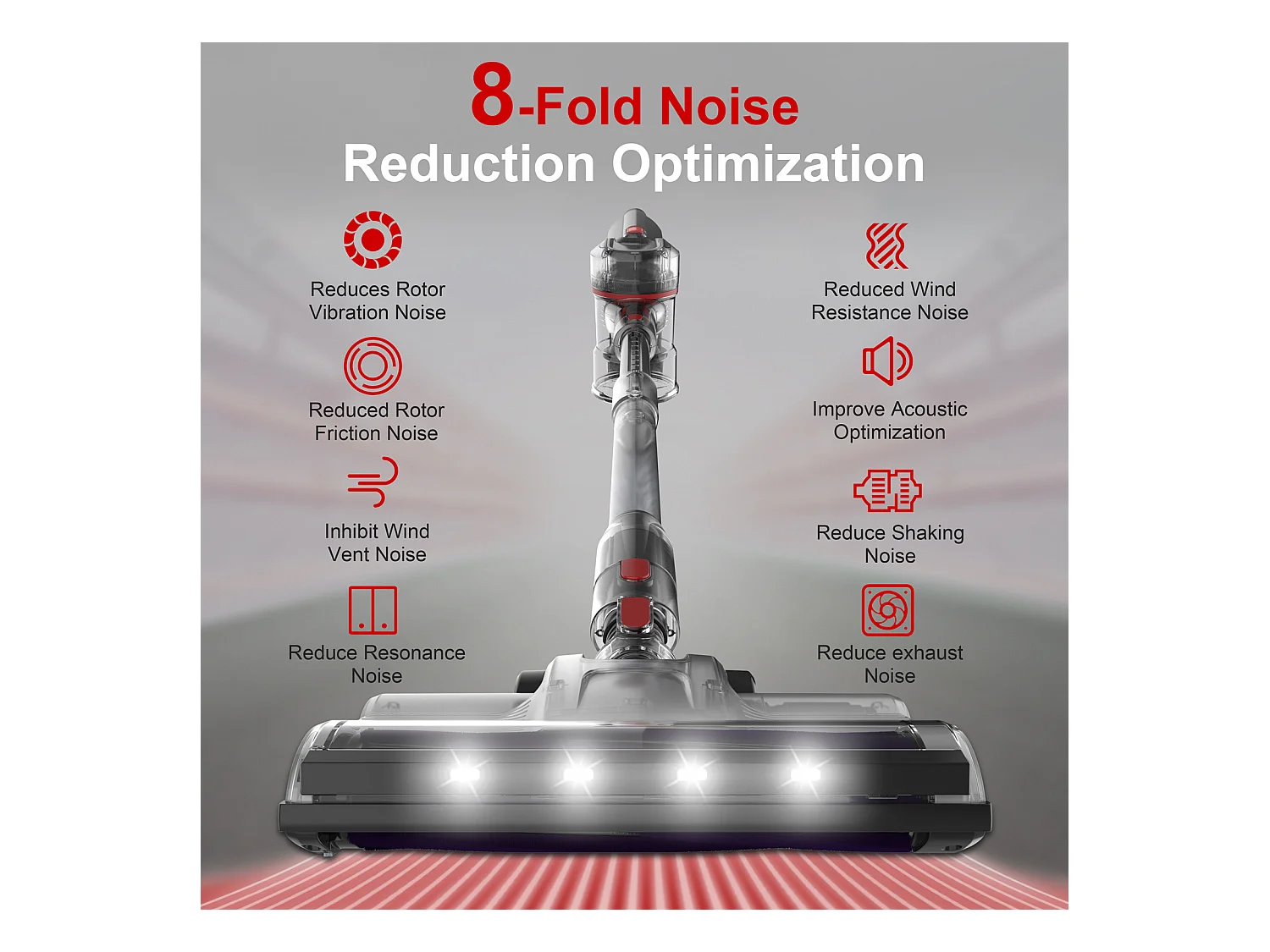 Aspirateur balai sans fil avec affichage LED, moteur 260W, filtration HEPA, 23kPa de puissance d'aspiration, batterie amovible (43.5x32.5x19.5 cm)