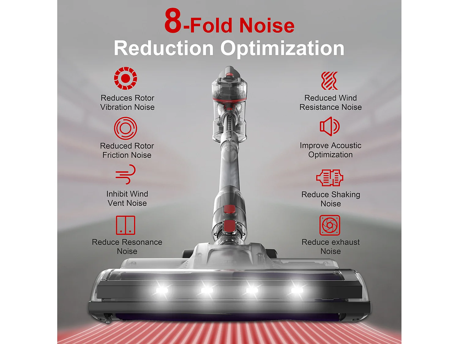 Aspirateur balai sans fil avec affichage LED, moteur 260W, filtration HEPA, 23kPa de puissance d'aspiration, batterie amovible (43.5x32.5x19.5 cm)