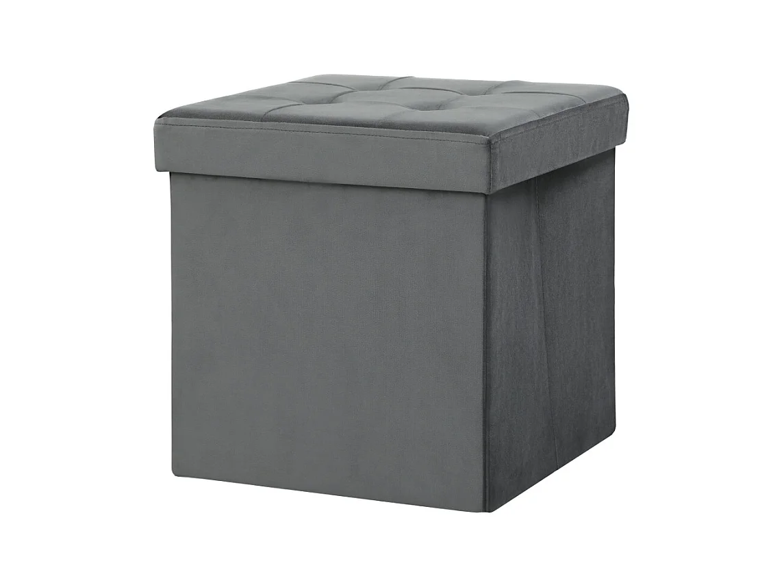 Hocker pliable avec rangement, mousse, MDF, Gris (38x38x38 cm)