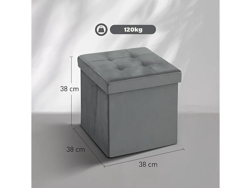 Sgabello pieghevole con contenitore, schiuma, MDF, grigio (38x38x38 cm)