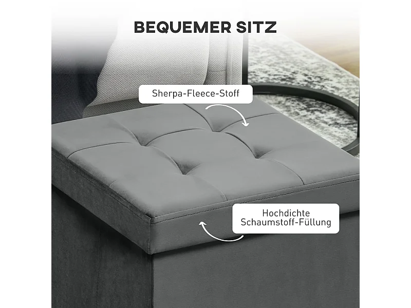 Sgabello pieghevole con contenitore, schiuma, MDF, grigio (38x38x38 cm)