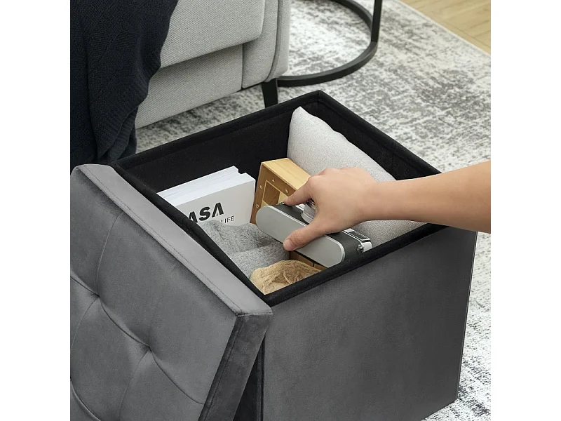 Sgabello pieghevole con contenitore, schiuma, MDF, grigio (38x38x38 cm)