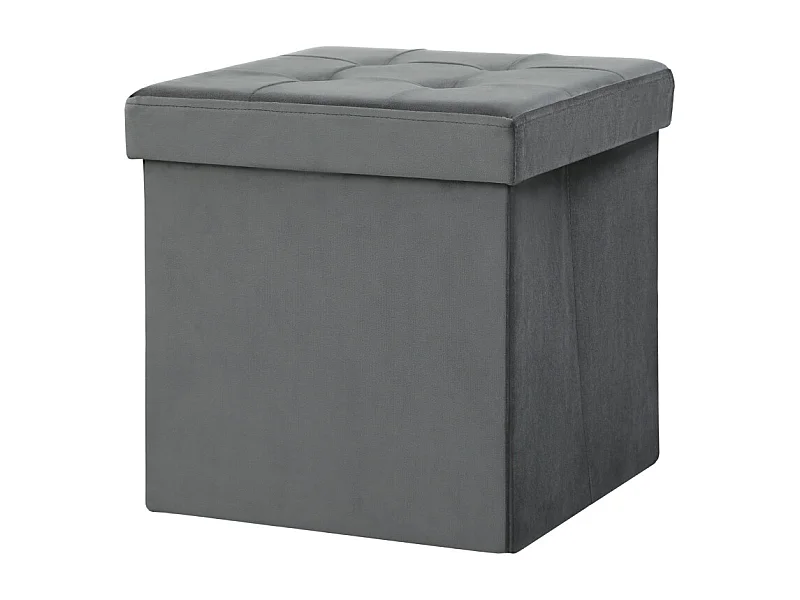 Hocker pliable avec rangement, mousse, MDF, Gris (38x38x38 cm)