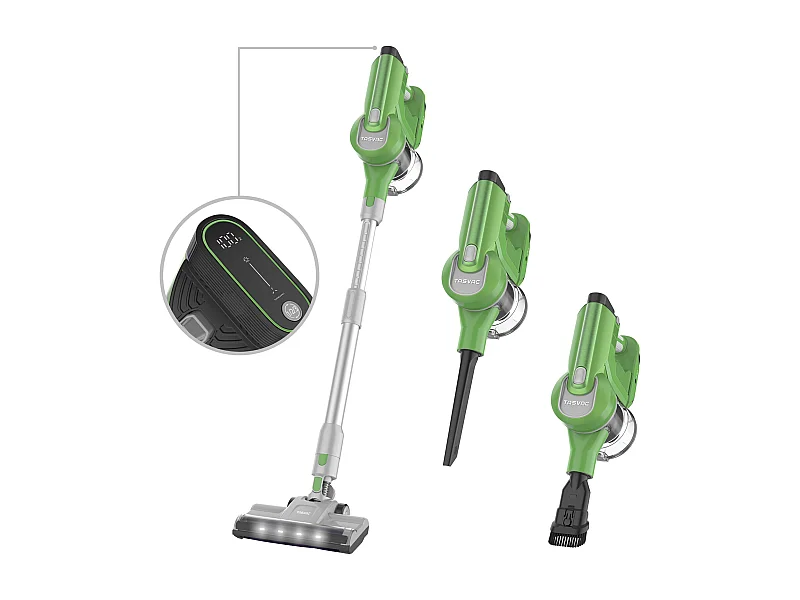 Aspirateur sans fil 2-en-1, 260W avec écran LED, rouleau doux, design léger, vert (43.5x32.5x19.5 cm)
