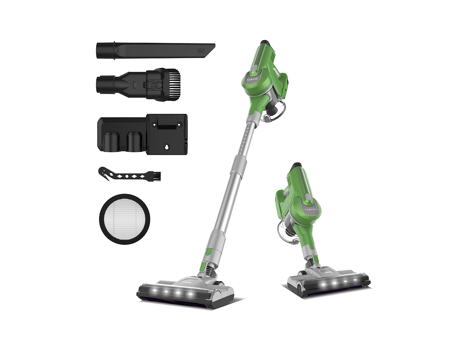 Aspirateur sans fil 2-en-1, 260W avec écran LED, rouleau doux, design léger, vert (43.5x32.5x19.5 cm)