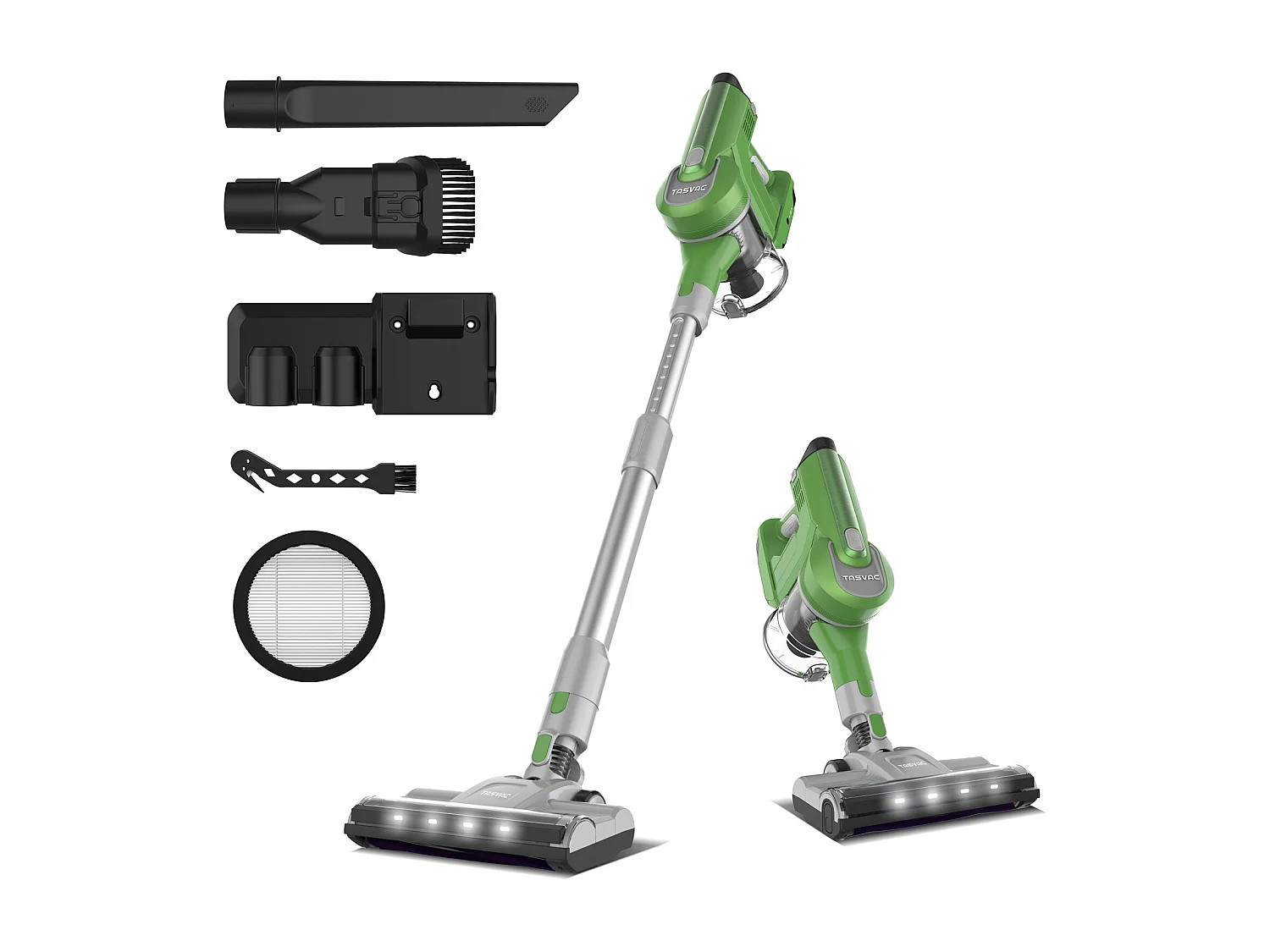 Aspirapolvere senza fili 2 in 1, 260 W con display LED, rullo morbido, design leggero, verde (43,5x32,5x19,5 cm)