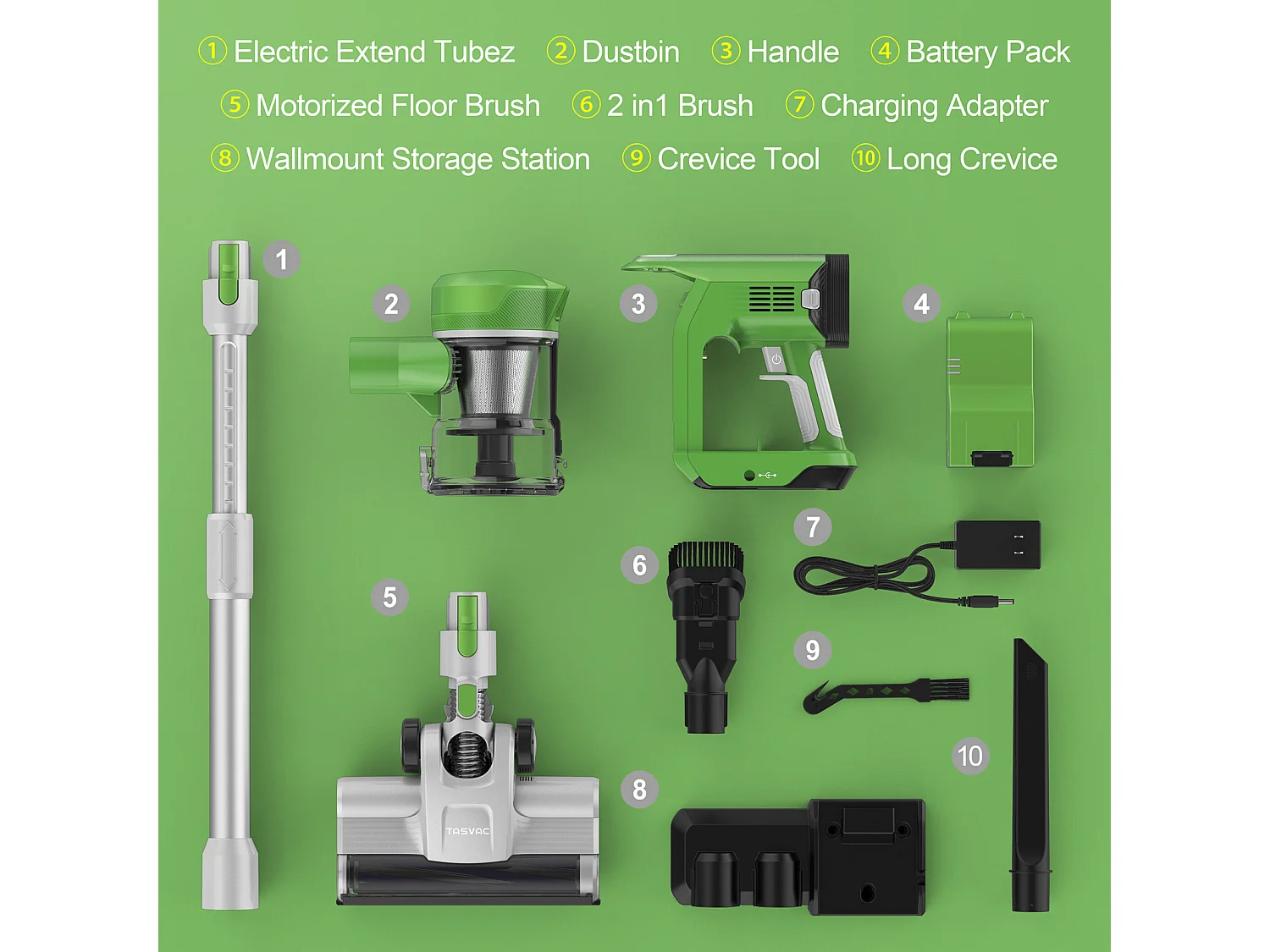 Aspirapolvere senza fili 2 in 1, 260 W con display LED, rullo morbido, design leggero, verde (43,5x32,5x19,5 cm)