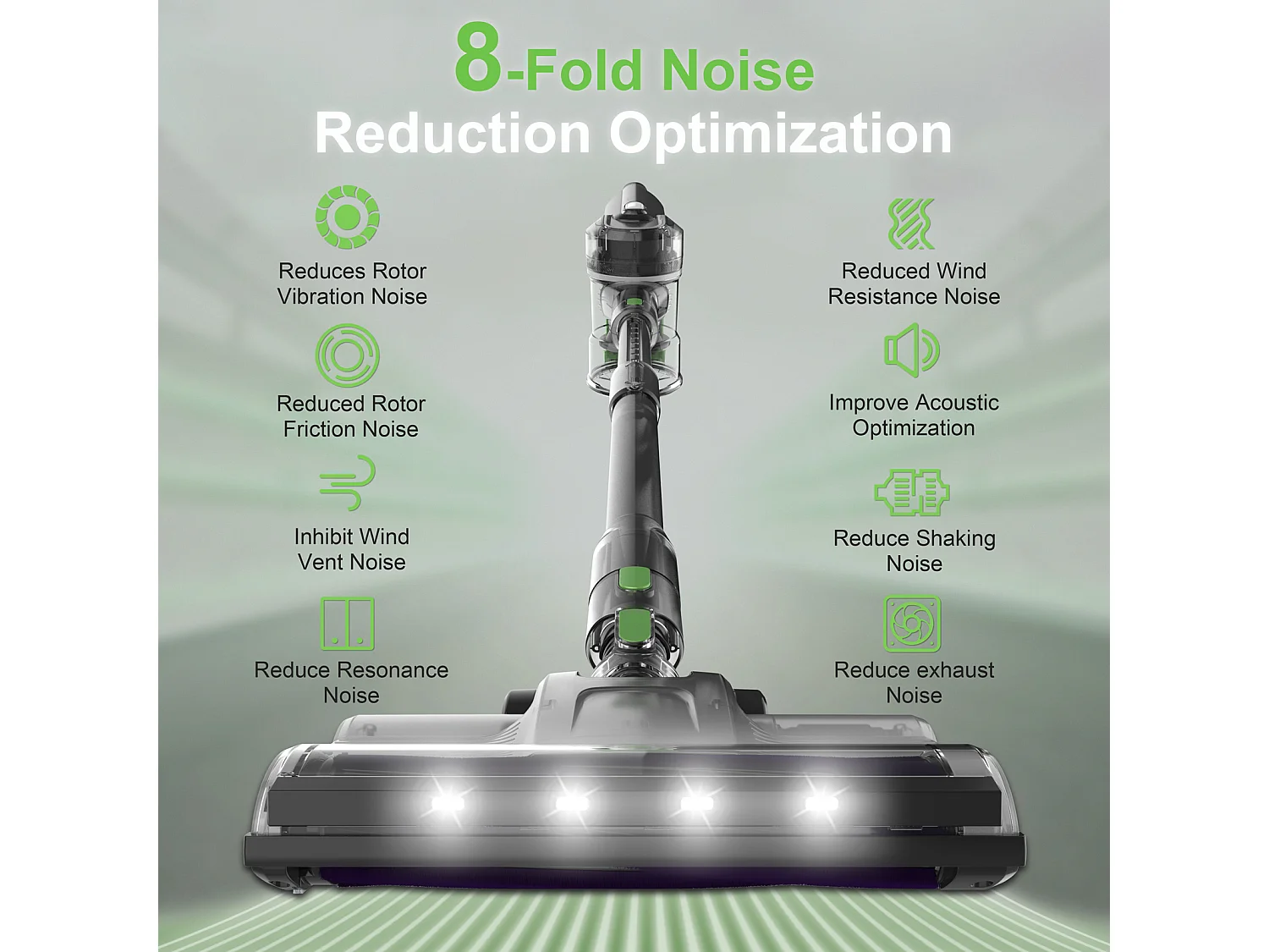 Aspirapolvere senza fili 2 in 1, 260 W con display LED, rullo morbido, design leggero, verde (43,5x32,5x19,5 cm)