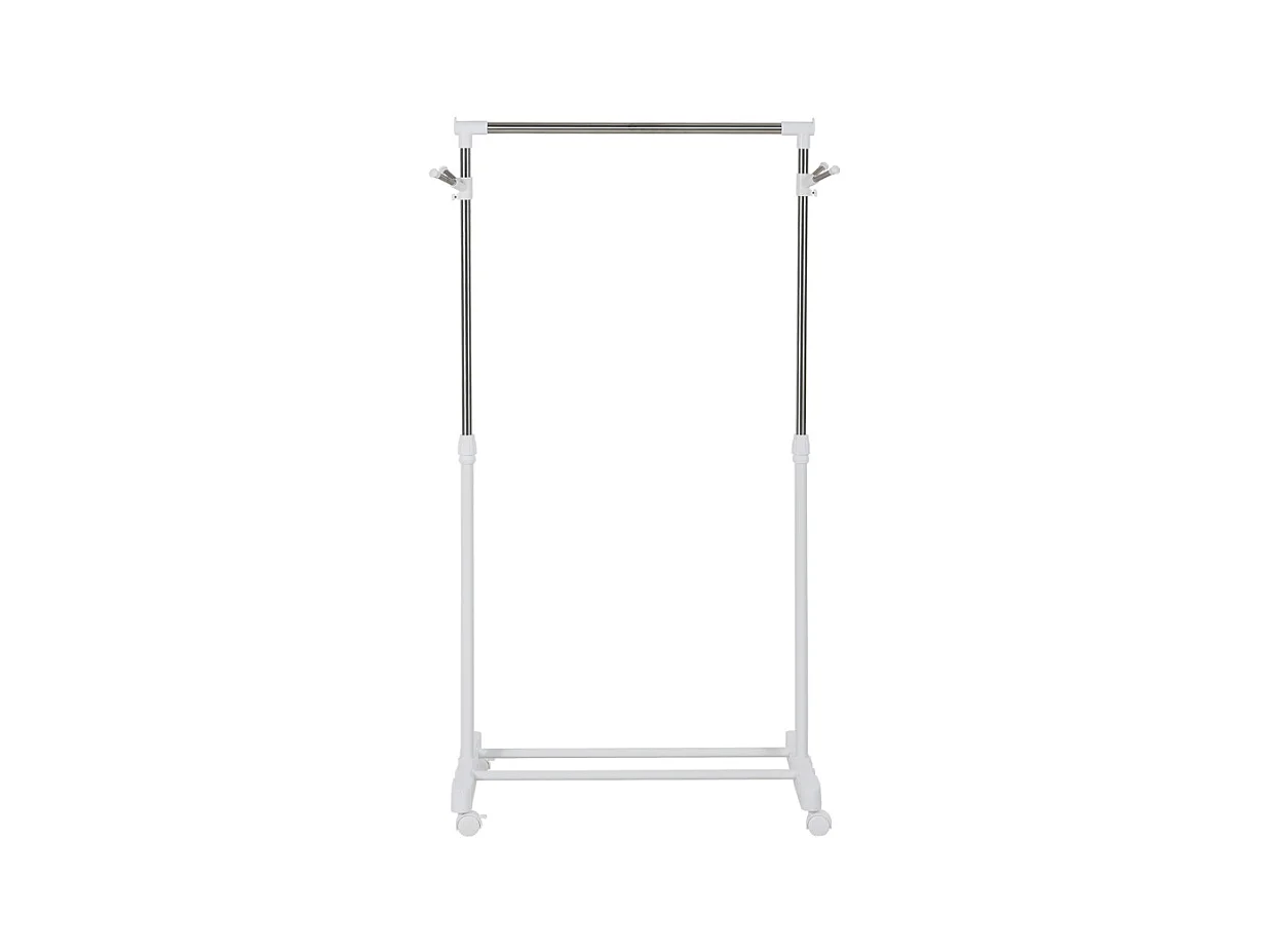 Porte-vêtements sur roulettes, avec étagère, réglable en hauteur, métal, blanc (68.5x42x87-145 cm)