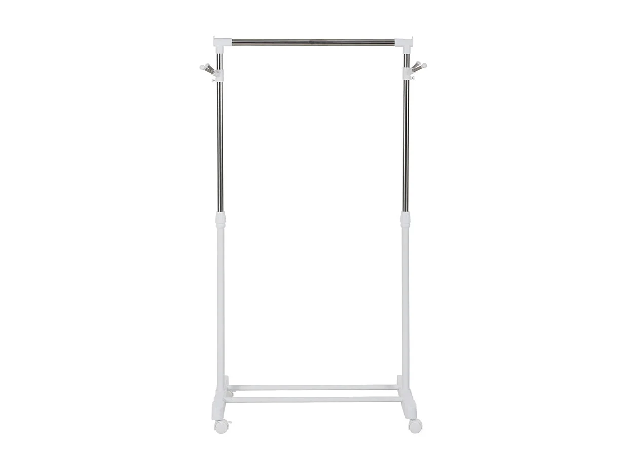 Porte-vêtements sur roulettes, avec étagère, réglable en hauteur, métal, blanc (68.5x42x87-145 cm)