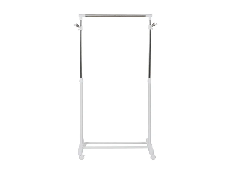 Porte-vêtements sur roulettes, avec étagère, réglable en hauteur, métal, blanc (68.5x42x87-145 cm)