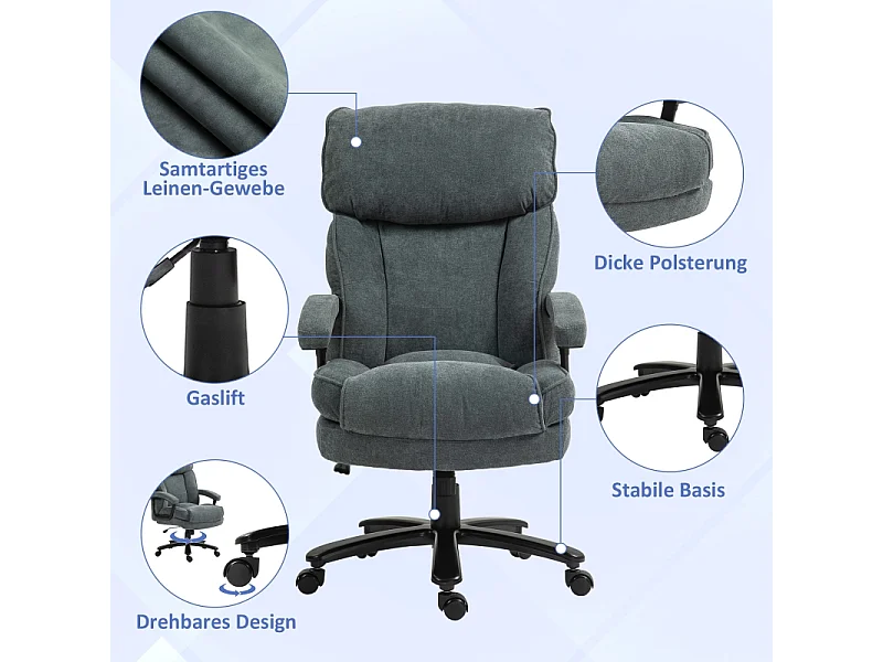 Sedia da ufficio ergonomica, tessuto morbido, portata 200 kg, grigio, (68,5x79x117-125 cm)