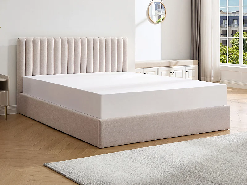 Lit coffre 140 x 190 cm – Tissu – Beige – SARANELI