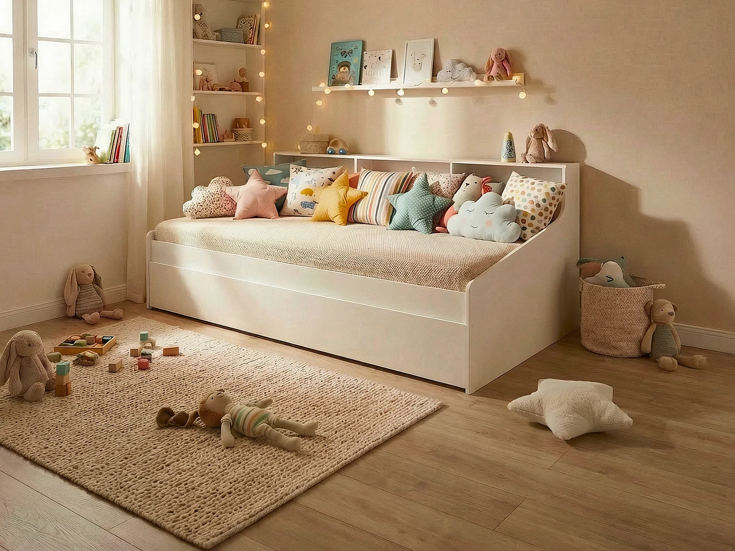 Lit 90 x 200 cm avec rangements – Blanc - LUNOVICA