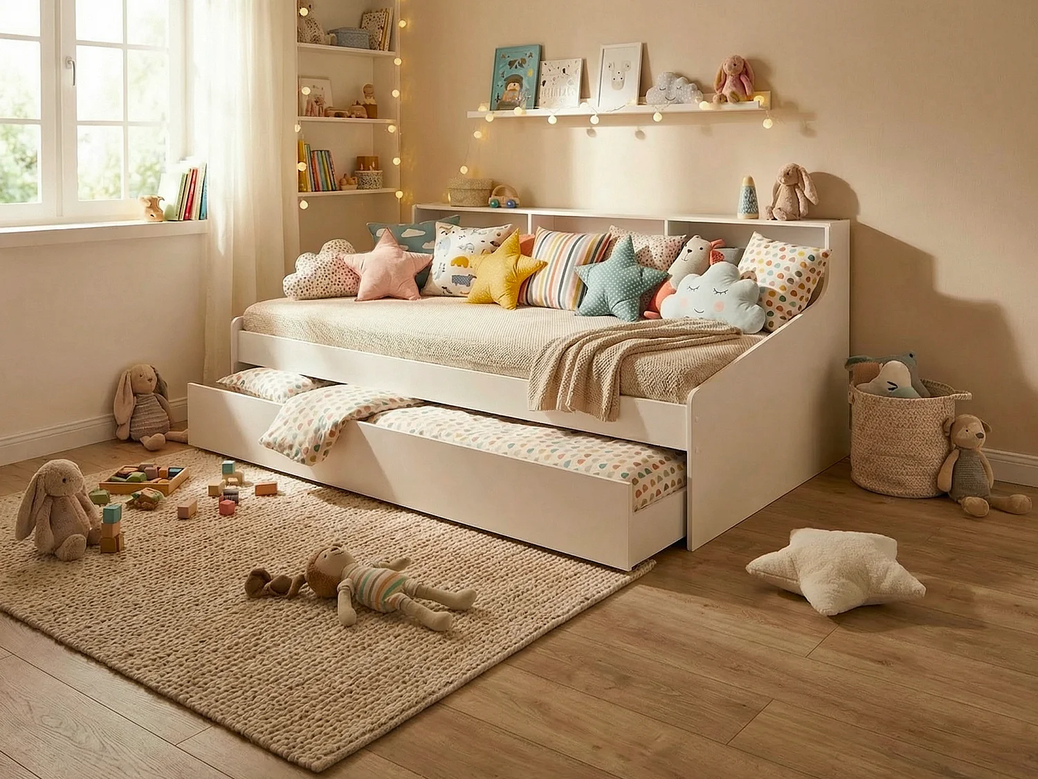 Lit 90 x 200 cm avec rangements – Blanc - LUNOVICA