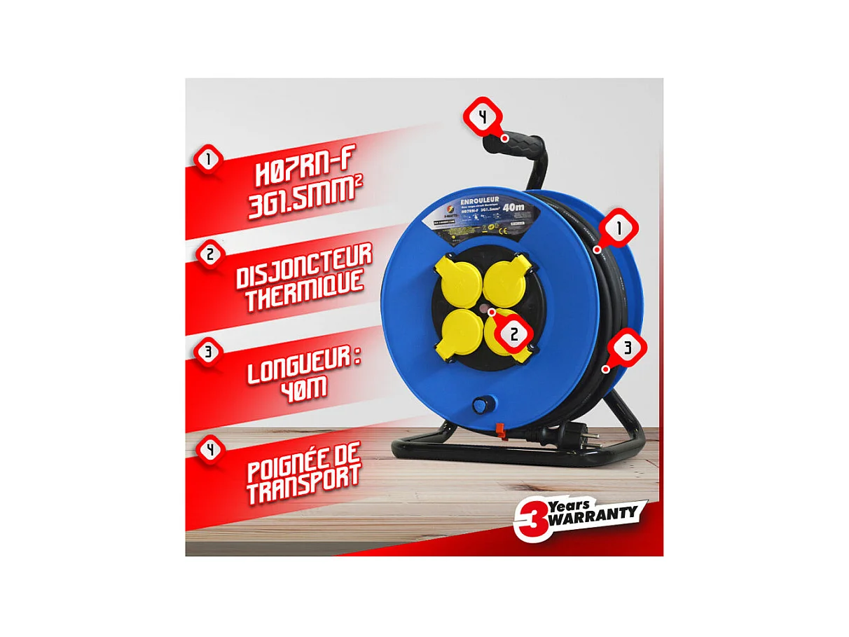 I-WATTS Enrouleur 40m 3x1,5mm HO7