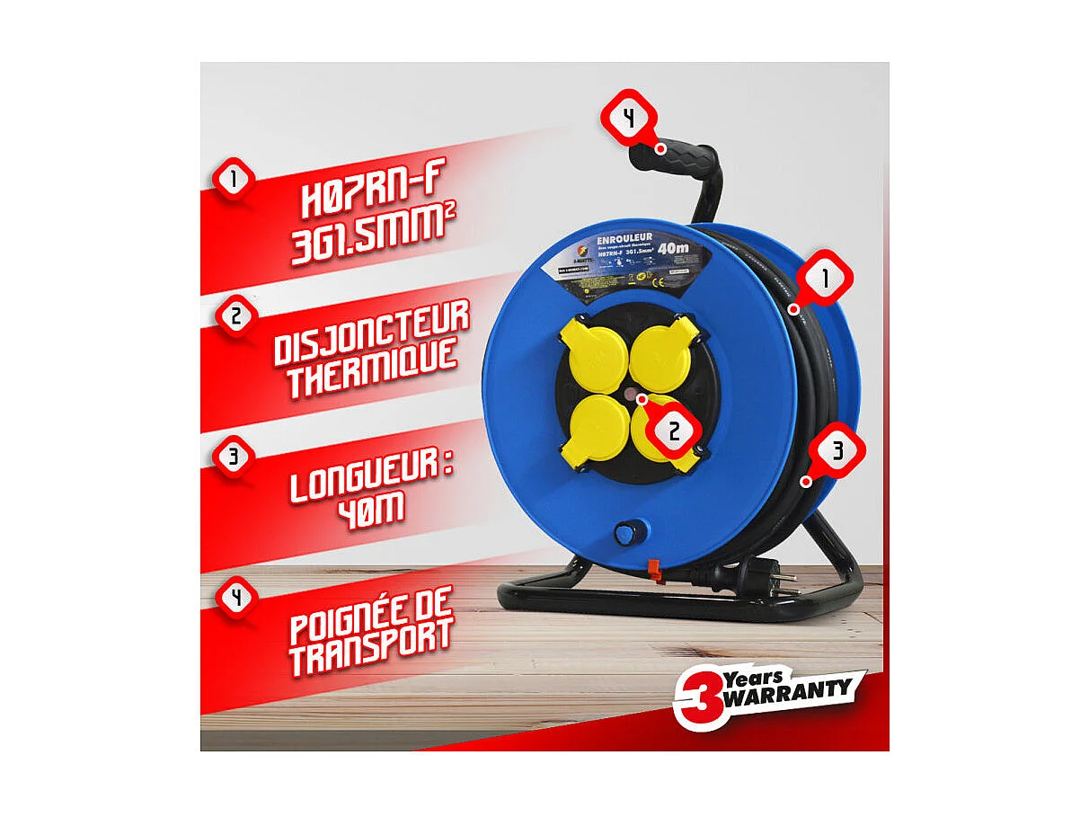 I-WATTS Enrouleur 40m 3x1,5mm HO7