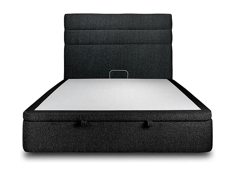 Lit coffre 180x200cm avec tête de lit lignes Bouclette Noir - Hauteur totale : 39cm