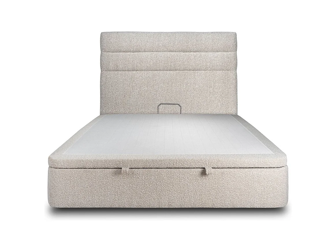 Lit coffre 180x200cm avec tête de lit lignes Bouclette Beige - Hauteur totale : 39cm