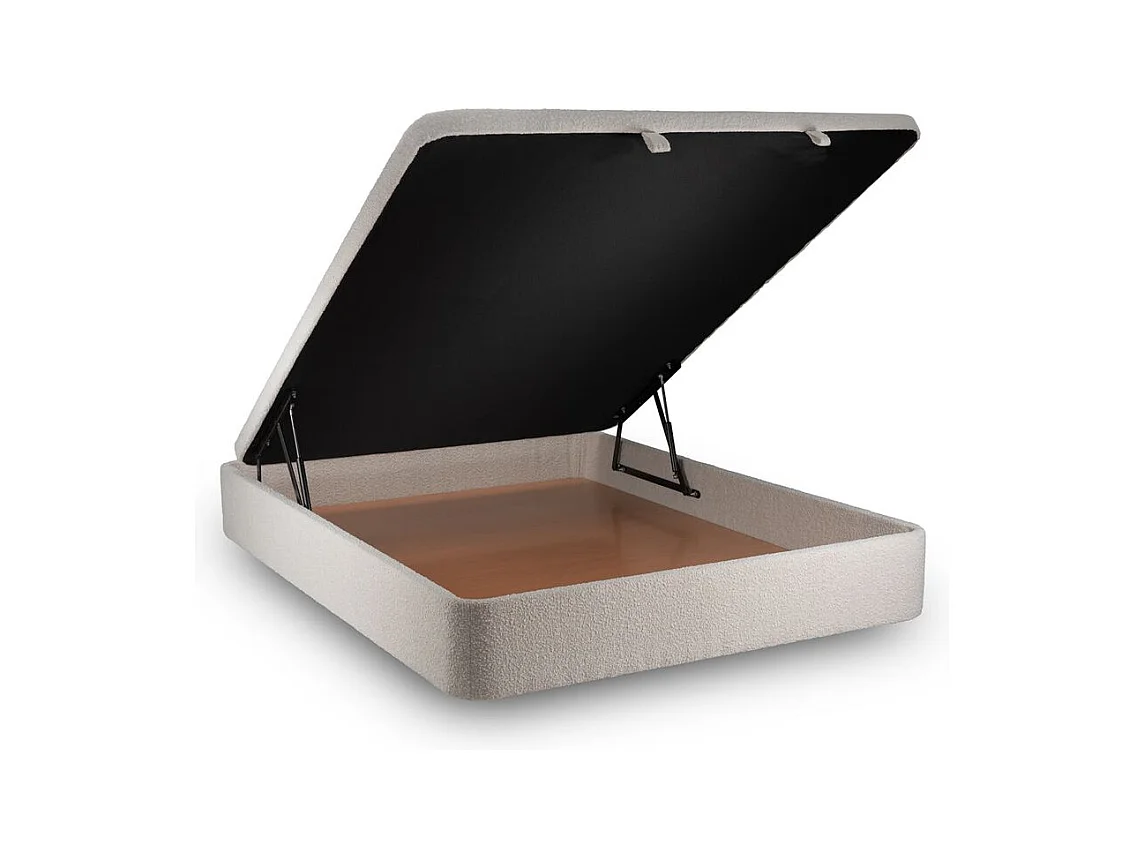 Lit coffre 180x200cm avec tête de lit lignes Bouclette Beige - Hauteur totale : 39cm