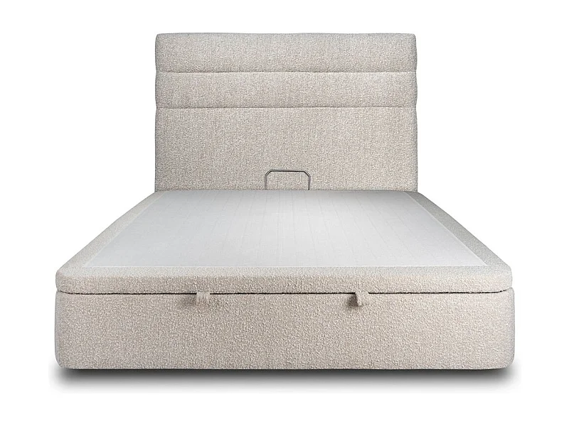 Lit coffre 180x200cm avec tête de lit lignes Bouclette Beige - Hauteur totale : 39cm