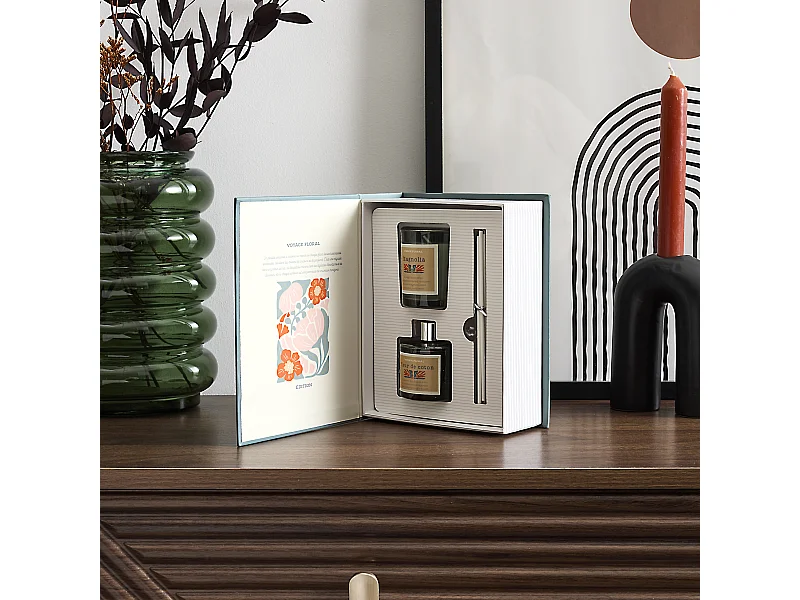 Bougie Parfumee Et Diffuseur Coffret Flower Vert