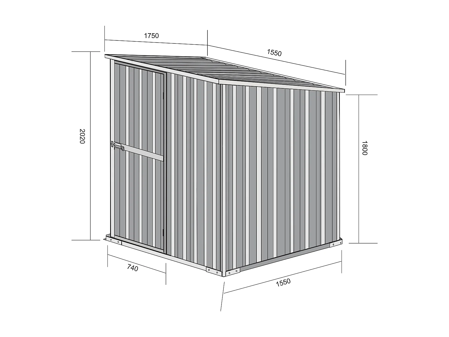 Box in Acciaio Zincato Casetta da Giardino in Lamiera 1.55 x 1.75 m x h2.02 m - 60 KG – 2.71 mq - colore bianco