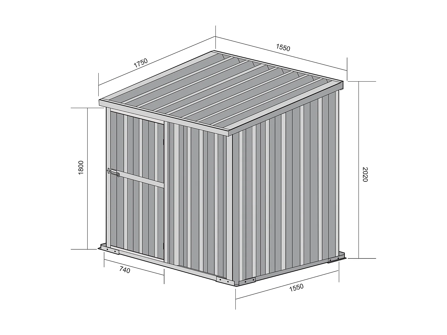 Box in Acciaio Zincato Casetta da Giardino in Lamiera 1.55 x 1.75 m x h2.02 m - 60 KG – 2.71 metri quadri - FINITURA LEGNO