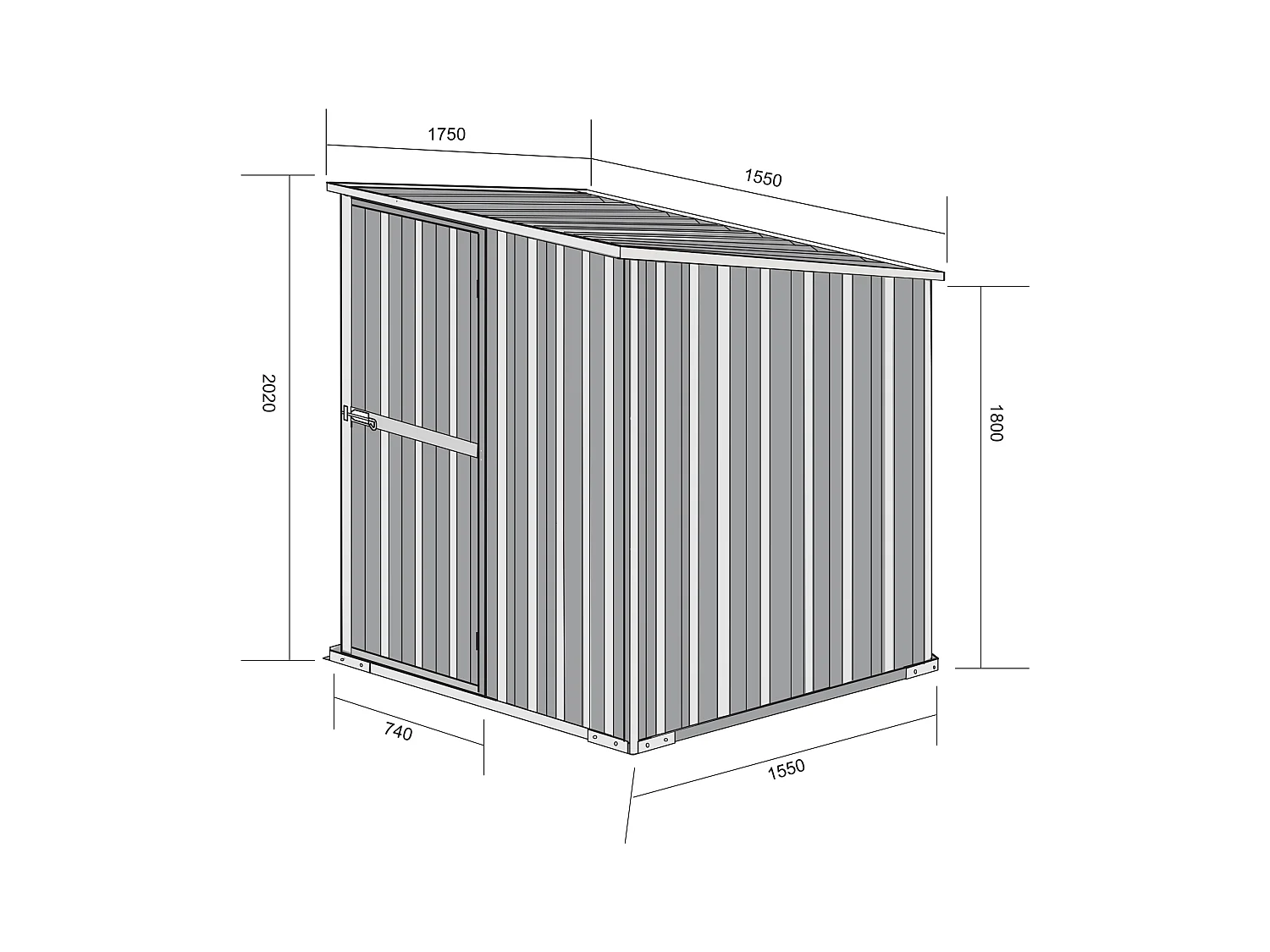 Box in Acciaio Zincato Casetta da Giardino in Lamiera 1.55 x 1.75 m x h2.02 m - 60 KG – 2.71 mq - colore effetto legno