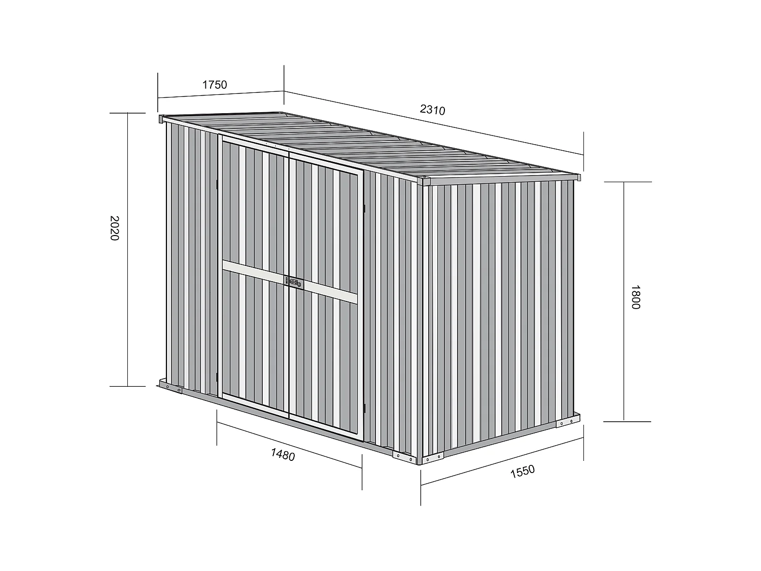 Box in Acciaio Zincato Casetta da Giardino in Lamiera 2.31 x 1.75 m x h2.02 m - 81 KG – 4.04 metri quadri - BIANCO