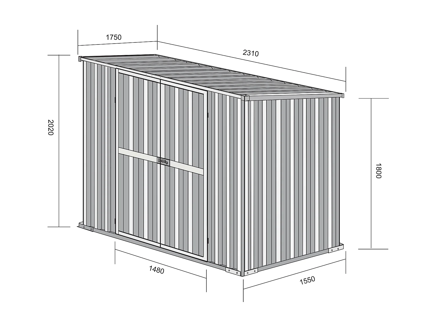 Box in Acciaio Zincato Casetta da Giardino in Lamiera 2.31 x 1.75 m x h2.02 m - 81 KG – 4.04 metri quadri - FINITURA LEGNO