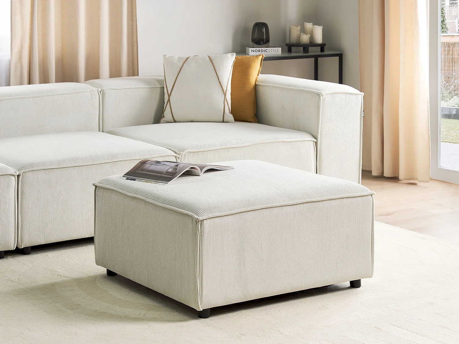 Ottoman ARDAL Velours côtelé Blanc cassé