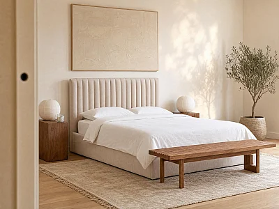 Lit coffre 160 x 200 cm – Tissu – Beige - SARANELI