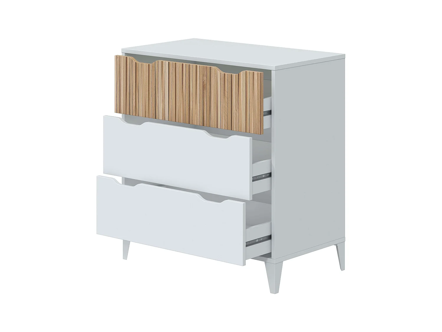 Cassettiera da camera da letto con 3 cassetti Noite Modern Bedroom in Artik Bianco e Rovere Naturale 71x76x40 cm