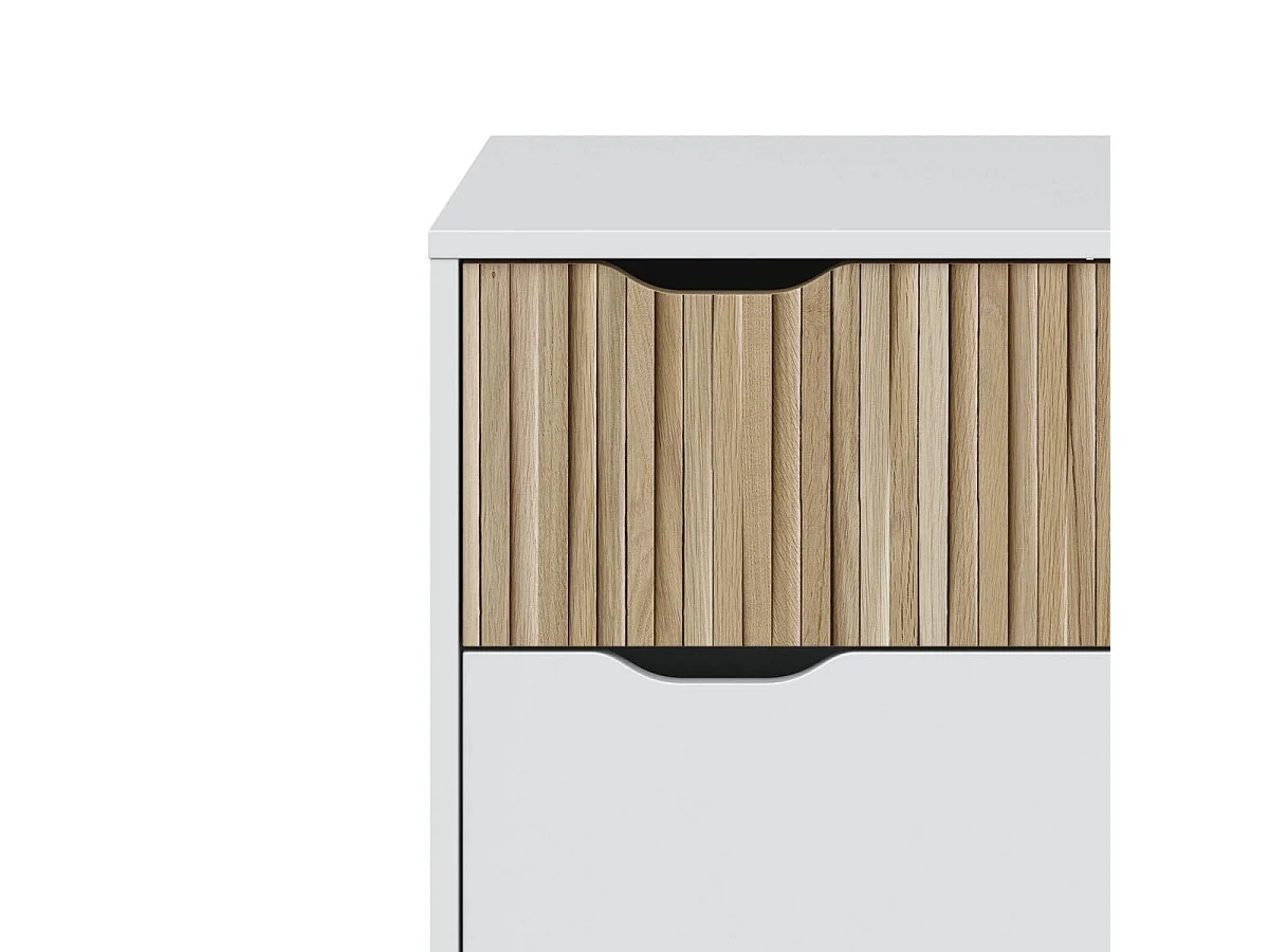 Commode de nuit nordique en chêne et blanc Artik, 3 tiroirs, 71 x 76 x 40 cm