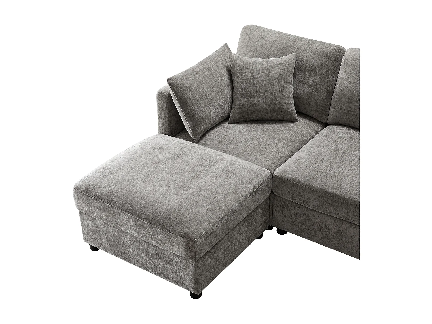 Canapé d'angle en L - 3 places - avec repose-pieds - 4 coussins - accoudoirs réglables - Gris