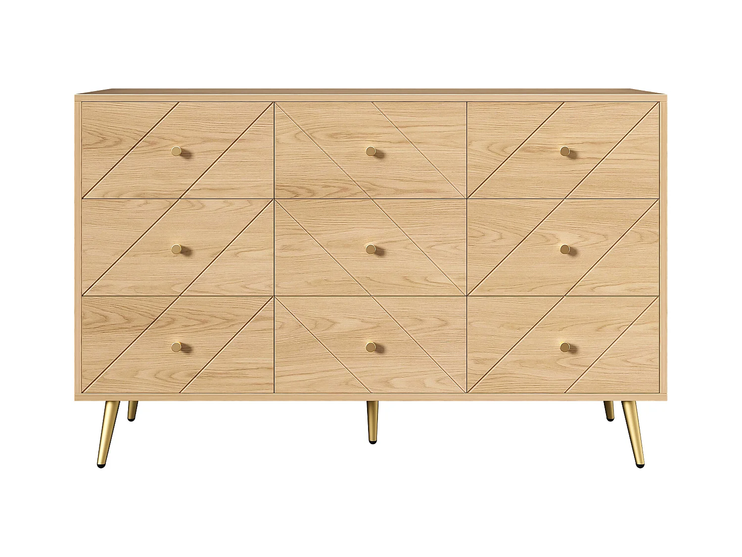 Buffet 120x39x80cm - avec 9 tiroirs - avec pieds en métal - panneaux de particules - Naturel