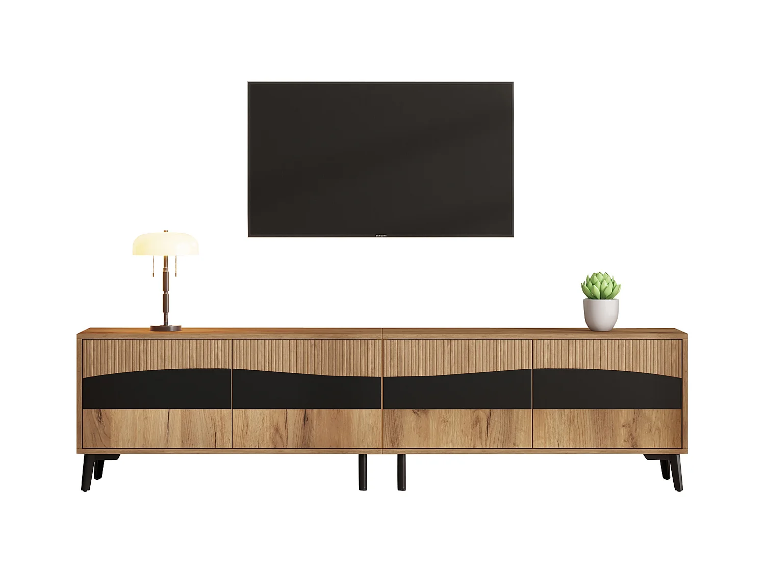 Mueble de TV 180x40x50 cm - 4 puertas - para televisor de hasta 75 pulgadas - aspecto madera - Natural