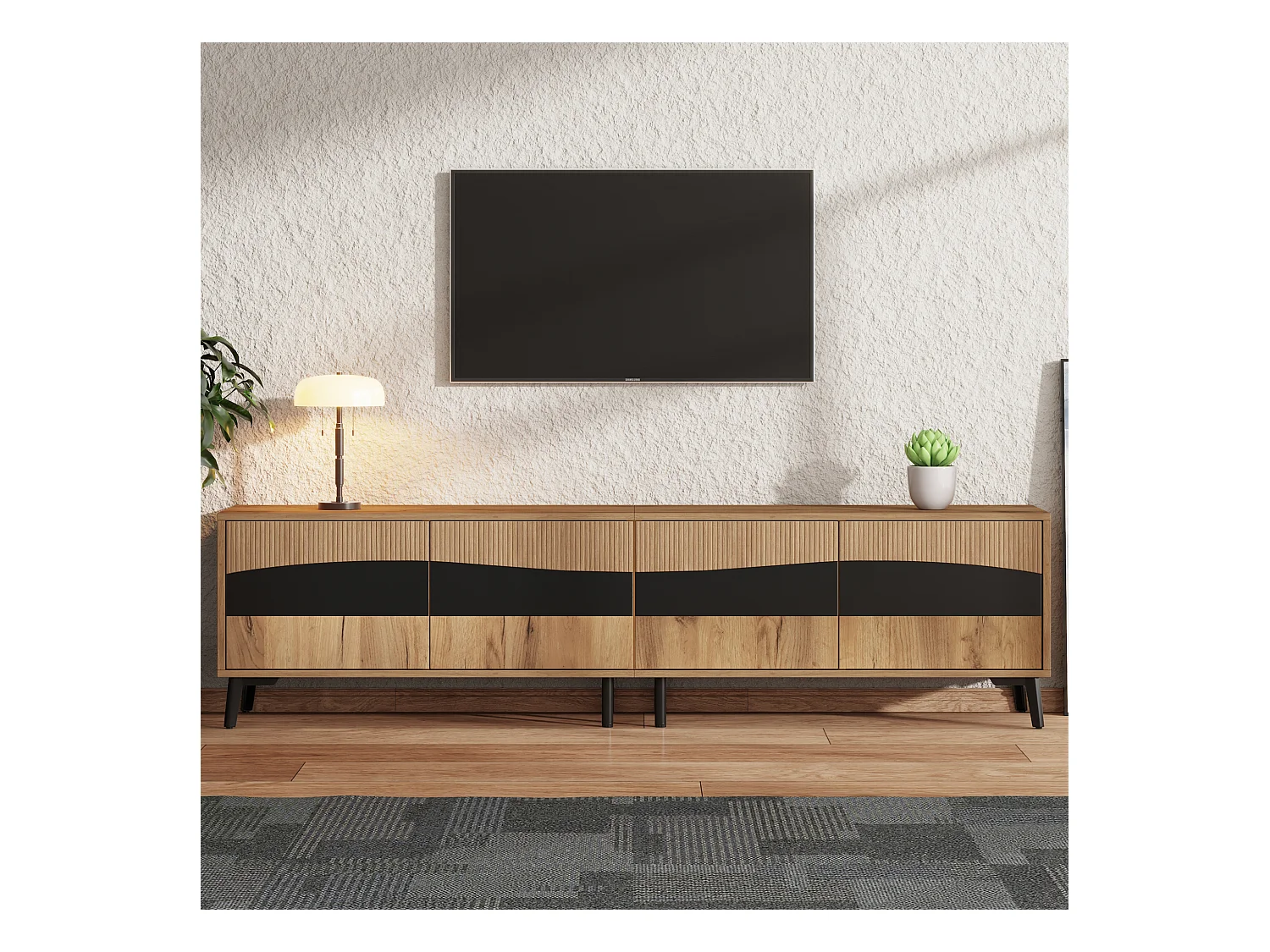 Mueble de TV 180x40x50 cm - 4 puertas - para televisor de hasta 75 pulgadas - aspecto madera - Natural