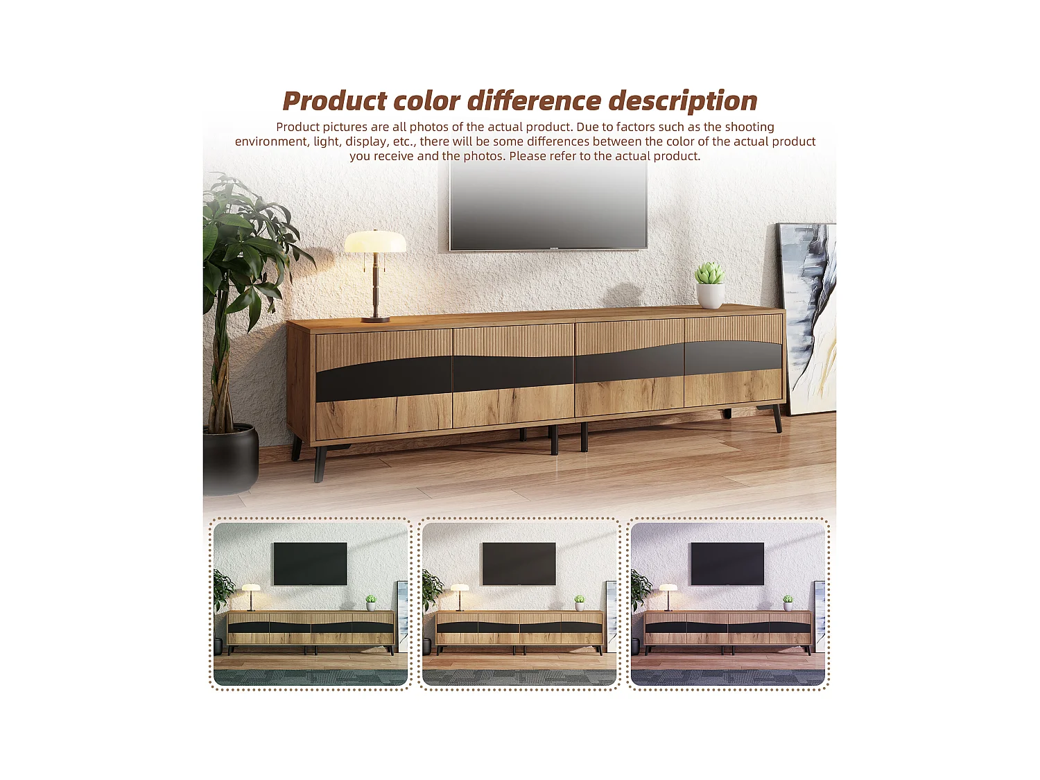 Mueble de TV 180x40x50 cm - 4 puertas - para televisor de hasta 75 pulgadas - aspecto madera - Natural