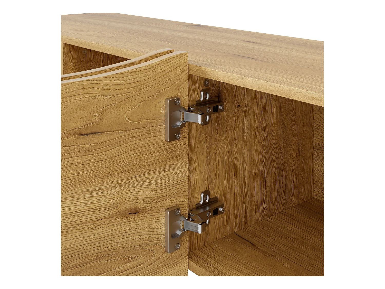 Meuble TV 155x36x47 cm - 4 portes - aspect bois - Panneaux de particules - Naturel