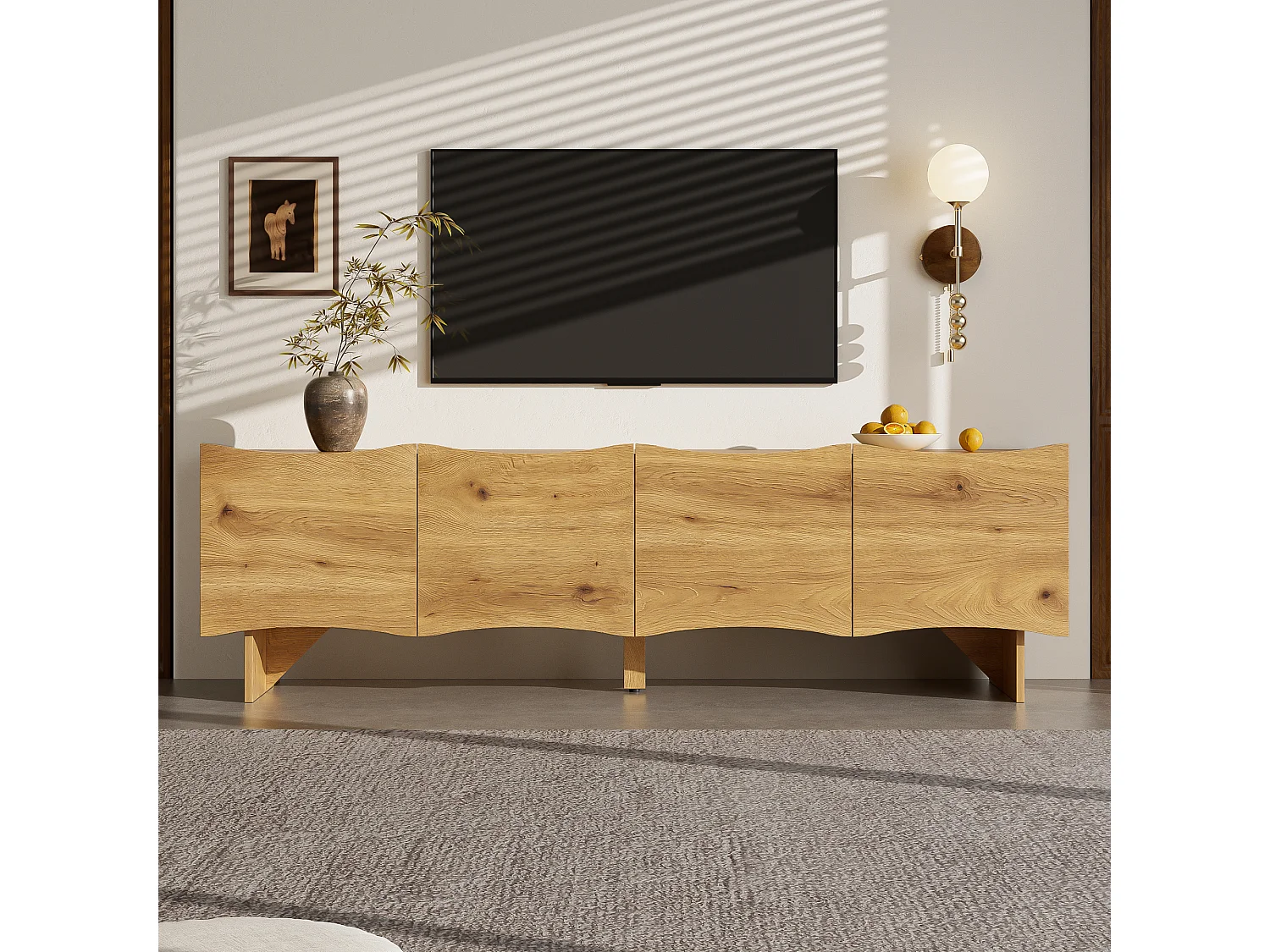 Meble TV 155x36x47 cm - 4 drzwi - wygląd drewna - Płyty wiórowe - Naturalny