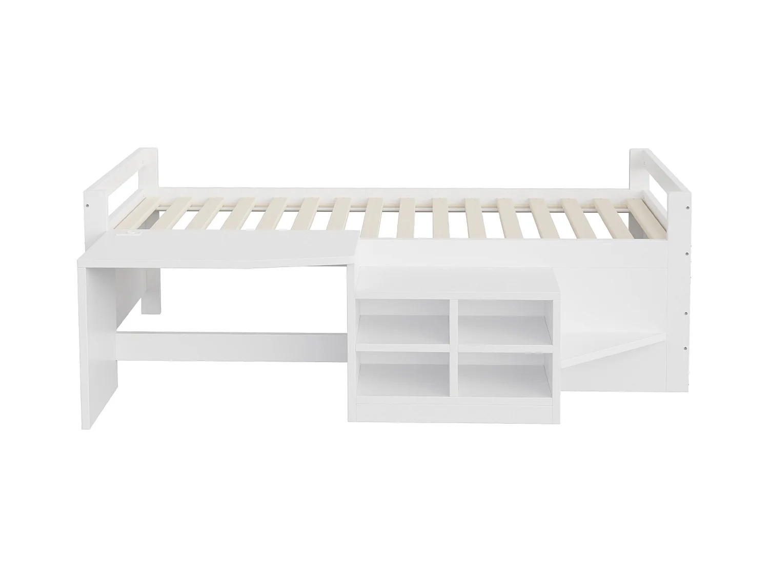 Kinderbed 90x200 cm - met opbergruimte - bureau met stopcontacten - wit (matras niet inbegrepen)