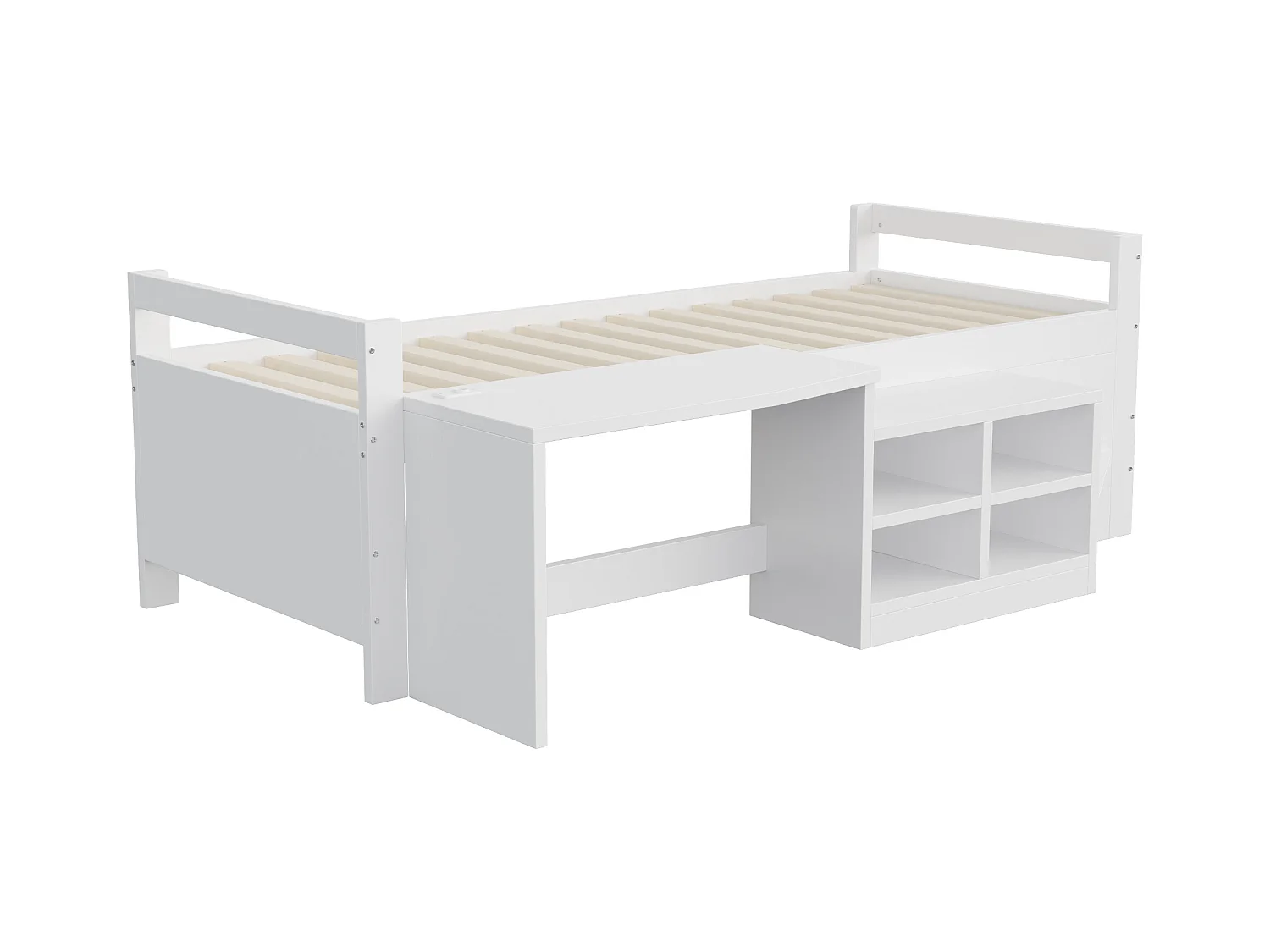 Kinderbed 90x200 cm - met opbergruimte - bureau met stopcontacten - wit (matras niet inbegrepen)