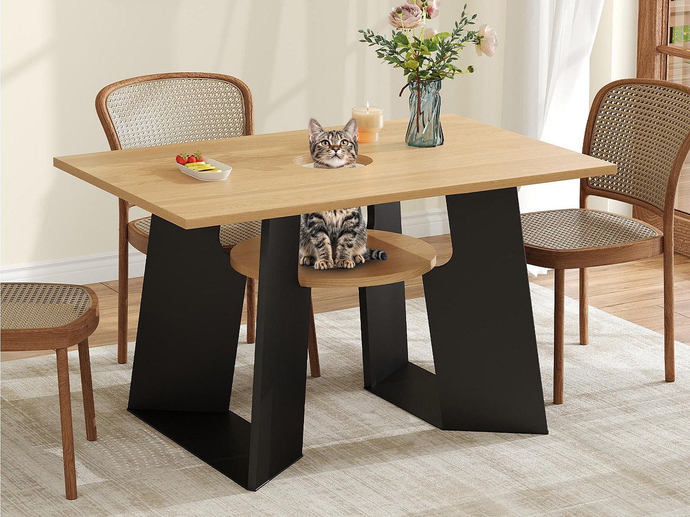 Table à manger 130×85×75 cm - avec trou pour chat - plateau de ...